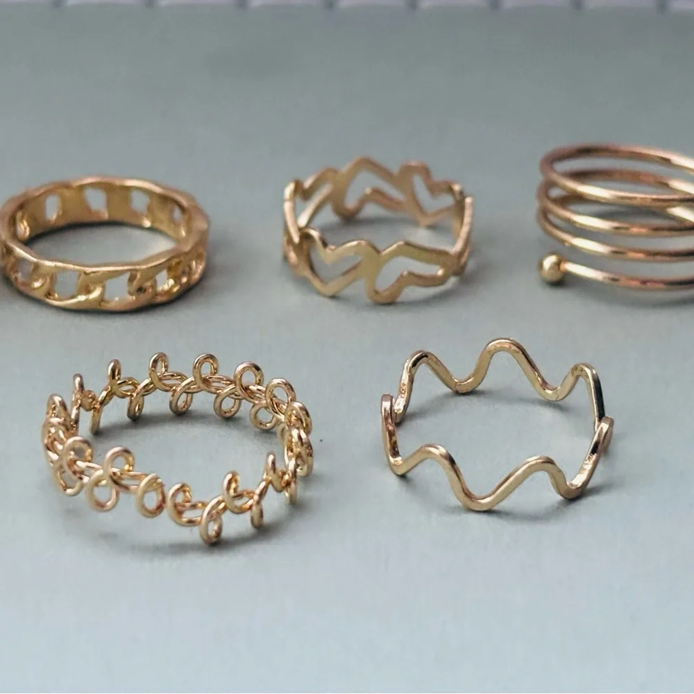 Gold-Tone Stacking Ring Bundle – 9 Rings – Mixed Minimal & Boho Styles - Picture 3 of 3
